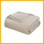 Egyptian Cotton Waffle Weave Throw Blanket King Size 104X90 Light Khaki Home Dec. Fixed Price $62.57.