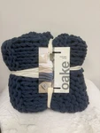 Oake Home $200 Chunky Hand Knit Throw 50" X 60" Navy Blue. Fixed Price $90.00.