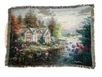 Nicki Boehme Woven Tapestry Throw Blanket Lakeside Cottagecore Fringed 70X50. Fixed Price $49.99.
