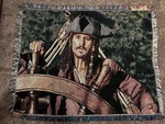 Vtg Johnny Depp Pirates Of The Caribbean Tapestry Throw Blanket 55"X42" Disney. Fixed Price $60.00.