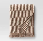 50''X60'' Oversized Woven Linework Throw Blanket Dark Camel/cream - Threshold. Fixed Price $45.00.