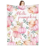 Fall Blanket, 60 X 50 Inches, Pink Pumpkins, Leaves, Soft, Warm, Thanksgiving. Fixed Price $30.65.