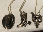 3 X Western Necklaces Cowboy Boot Hat And Saddle Made In Usa Bronze New Set. Fixed Price $9.77.