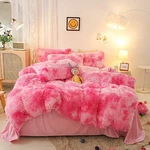 Jameswish Shaggy Plush Duvet Cover Set Super Soft Queen, Pink White Ombre. Fixed Price $87.99.