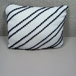 Mainstays Navy Blue White Pom Striped Decorative Throw Pillow 16X12 Boho. Fixed Price $12.00.