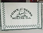 Vintage John Deere 45X60 White Green Throw Blanket Tapestry Moline, Ill Tractor. Fixed Price $55.00.