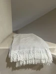 Boll & Branch Throw 85X56 Organic Cotton Blanket White And Gray Plaid Fringe. Fixed Price $119.00.