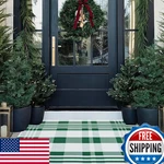Christmas Mat 27.5X43" Green White Plaid Rug Outdoor Decor. Fixed Price $37.24.