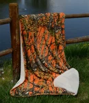 Orange Camouflage Woods Sherpa Luxury Light Weight Soft Blanket 50"X70". Fixed Price $39.95.