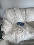 Vtg Handmade Afghan 60X60 Ivory White Cable Knit Popcorn Fringe Boho Blanket. Fixed Price $38.00.