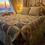Vintage Glorified Nine Patch Hand Stitched Quilt 66 X 76 Feedsack 1950'S. Fixed Price $200.00.