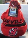 Nhl New Jersey Devils Fanatics Beanie Locker Room Hat Knit Os Red With Black. Fixed Price $39.99.