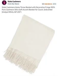 State Cashmere Throw Blanket With Decorative Fringe - Ultra Soft Accent Blank.... Fixed Price $150.00.