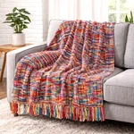 Battilo Multicolor Woven Throw Blanket 50X60 Textured Fringe Boho Eclectic New. Fixed Price $34.99.
