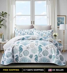 King Size Coastal Quilt Set With 2 Shams - Nautical Beach Theme Bedding. Fixed Price $109.98.