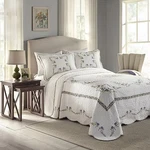Modern Heirloom Full Bedspread Embroidered Quilt White Blue & Yellow Floral. Fixed Price $65.00.