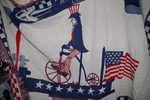 #80 Nib Whirligig Uncle Sam Riding Throw Blanket Woven Museum American Folk Art. Fixed Price $75.00.