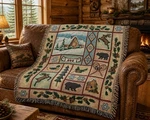 Vtg Manual Woodworkers Weavers Winter Lodge Cabin Tapestry Throw Blanket 50 X60. Fixed Price $29.99.