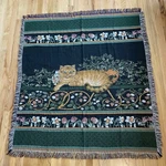 American Weavers Cat Throw Blanket Green Cotton Kitty Flowers Fringe 1997 Usa. Fixed Price $32.87.