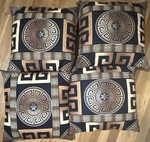 Set Of 4 Modern Geometric Black Gold Beige Square Throw Pillows 20X20IN Zip. Fixed Price $40.00.