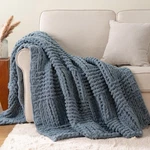 Dusty Blue Throw Blanket, Handmade Chenille Cable Chunky Knit 50"X60". Fixed Price $38.46.