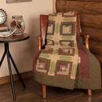 Tea Cabin Throw 60X50 Blanket Country Log Patchwork Quilted Moss Green. Fixed Price $93.46.