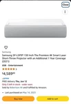 Samsung Premiere LSP9T 130 Short Throw Smart Laser Home Theater Projector. Fixed Price $2900.00.
