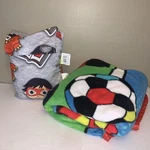 Ryans World Twin Sheet Set Pocket Watch Sports Themed & Plush Throw Blanket Euc. Fixed Price $9.95.