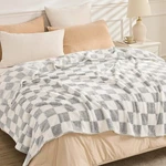 Emme Checkered Blanket Queen Size - 80"X90" Grey Knit Soft Fluffy Patter. Fixed Price $48.66.