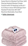 Sealy Soft Sherpa Electric Blanket, Full Size 10 Heat Levels, Auto-off, Rust Red. Fixed Price $54.99.