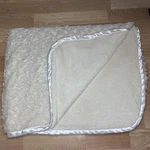 Brookstone Nap Throw Blanket Ivory Cream White Satin Trim Plush Travel 37X59. Fixed Price $74.99.