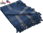 Creative Co-op Recycled Cotton Blend Throw Blanket With Fringe, Blue Plaid. Fixed Price $28.72.