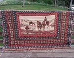 Vtg Cowboy Horses Woven Tapestry Throw Blanket Southwestern Fringe Ranch. Fixed Price $38.99.