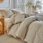 Dushow Grid Queen Duvet Cover Set - Tan Gingham Washed Microfiber Comforter. Fixed Price $46.27.