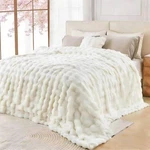 Thistleap Faux Fur Blanket King Size 90X108 White Bubble Textured Plush Bed. Fixed Price $194.98.