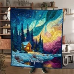 Custom Aurora Borealis Blanket Starry Night Cabin Throw Cozy Winter Nature Gift. Fixed Price $52.53.