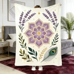 Lavender Mandala Peacock Feather Blanket Throw Soft Cozy Home. Fixed Price $75.36.