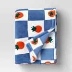 Printed Tomato Checkerboard Plush Throw Blanket Blue - Room Essentials. Fixed Price $8.00.