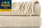 Beige Blanket For Couch, Soft Chenille Knit Throws With Tassels Home D. Fixed Price $64.99.