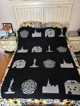 Rare Roros Tweed Norwegian Landmarks Reversible Wool Blanket 53" X 76". Fixed Price $109.95.
