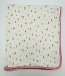 Chaps Baby Girl Blanket White Pink Flowers Cotton Striped Trim Security B21. Fixed Price $24.99.