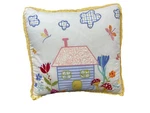 Happy Life Whimsical Throw Pillow Embroidered Cottage FLOWERS17 Spring/summer. Fixed Price $39.00.