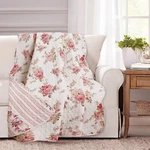 Throw Blanket Pink Floral Stripe Cotton Quilted Shabby Chic Scalloped Edges Gift. Fixed Price $57.31.