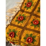 Vintage Handmade Crochet Afghan Blanket 3D Floral Granny Square Mustard Yellow. Fixed Price $75.00.