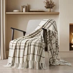Evergrace Plaid Chenille Throw Blanket For 50"X60", Beige & White. Fixed Price $46.87.