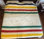 Vintage Hudson's Bay Blanket 8 Point King Size 100% Wool Made England 92X105". Fixed Price $799.99.