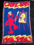 Elmo Knit Throw Blanket Northwest Company Sesame Street Red Yellow Blue Vintage. Fixed Price $29.96.