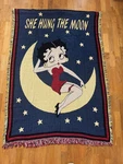 Vintage 1999 Betty Boop "she Hung The Moon" Woven Tapestry Throw Blanket 63X44. Fixed Price $45.99.