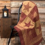 Ninepatch Star Cotton Quilted Throw Blanket-farmhouse STYLE-BURGUNDY+TAN-60X50". Fixed Price $67.45.