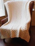 Saol Irish Aran Throw Heavy Cable Knitted Blanket 100% Merino Wool 42" X 62". Fixed Price $101.90.